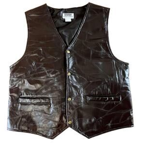 Vintage Leather Patchwork Vest Brown Western Ranchwear Biker Snap Front Size L